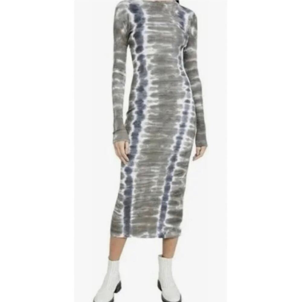 Young Fabulous Broke Dax Green Tie Dye Ribbed Midi Dress Fitted Chic Size Large
